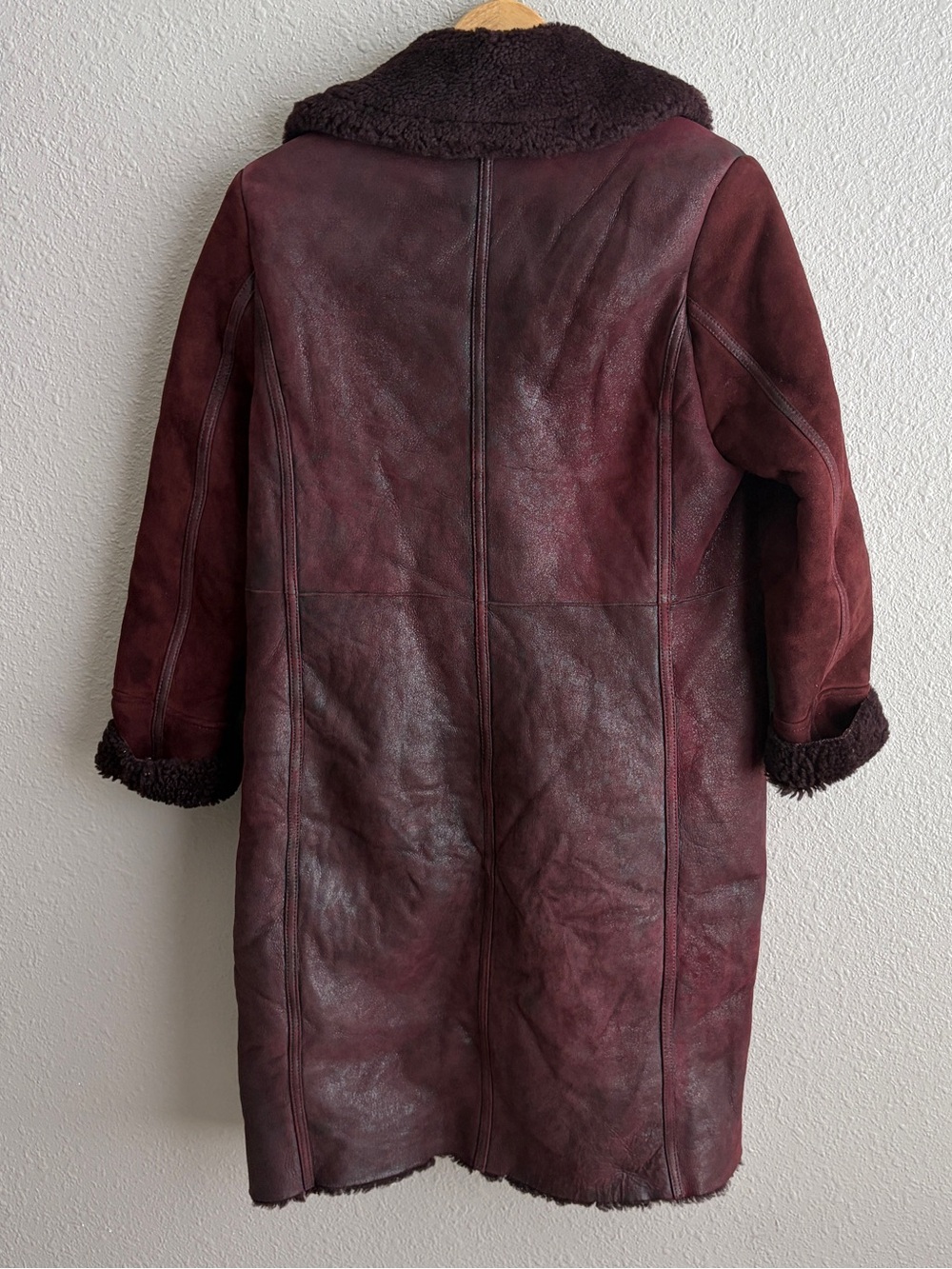 Tommy Hilfiger 100% Lambskin Leather Shearling Coat Women's S Burgundy Oxblood - Picture 2 of 11